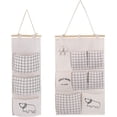 thumbnail image 1 of Bolsa de almacenamiento de pared, 2 estilos, organizador de tela de lino con bolsillos pequeños para el hogar y la oficina, color blanco, 1 of 5