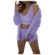 thumbnail image 1 of Conjunto de pijama de invierno de 3 piezas para mujer: pantalones cortos de franela, camiseta con capucha y estampado de gato con barba, ropa de dormir de poliéster suave, uso informal/diario, tall, 1 of 7