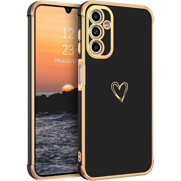 Samsung Galaxy A15 5G Case, Electroplated Samsung Galaxy A15 5G Phone Case with Love Heart Cute Case Soft TPU Protective Flexible Plating Samsung Galaxy A15 5G Phone Case, Black