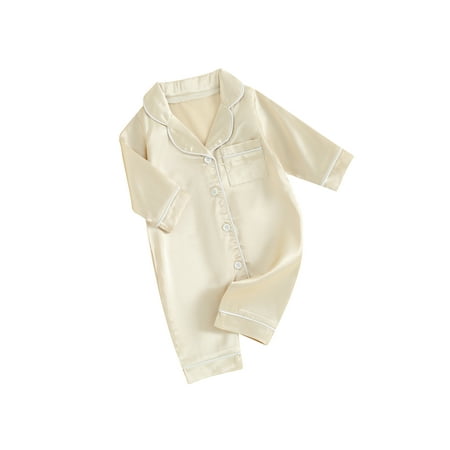 

Bangyeer Infant Baby Girl Boy One Piece Pajamas Jumpsuit Long Sleeve Button Down Satin Pjs