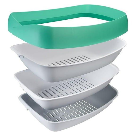 Litter Box - 3 Sifting Tray Cat Litter Box- Easy to Clean with Non-Stick Coating - Stylish, High-Sided Design with Spill Guard (15.4"x20.2"x7.5")