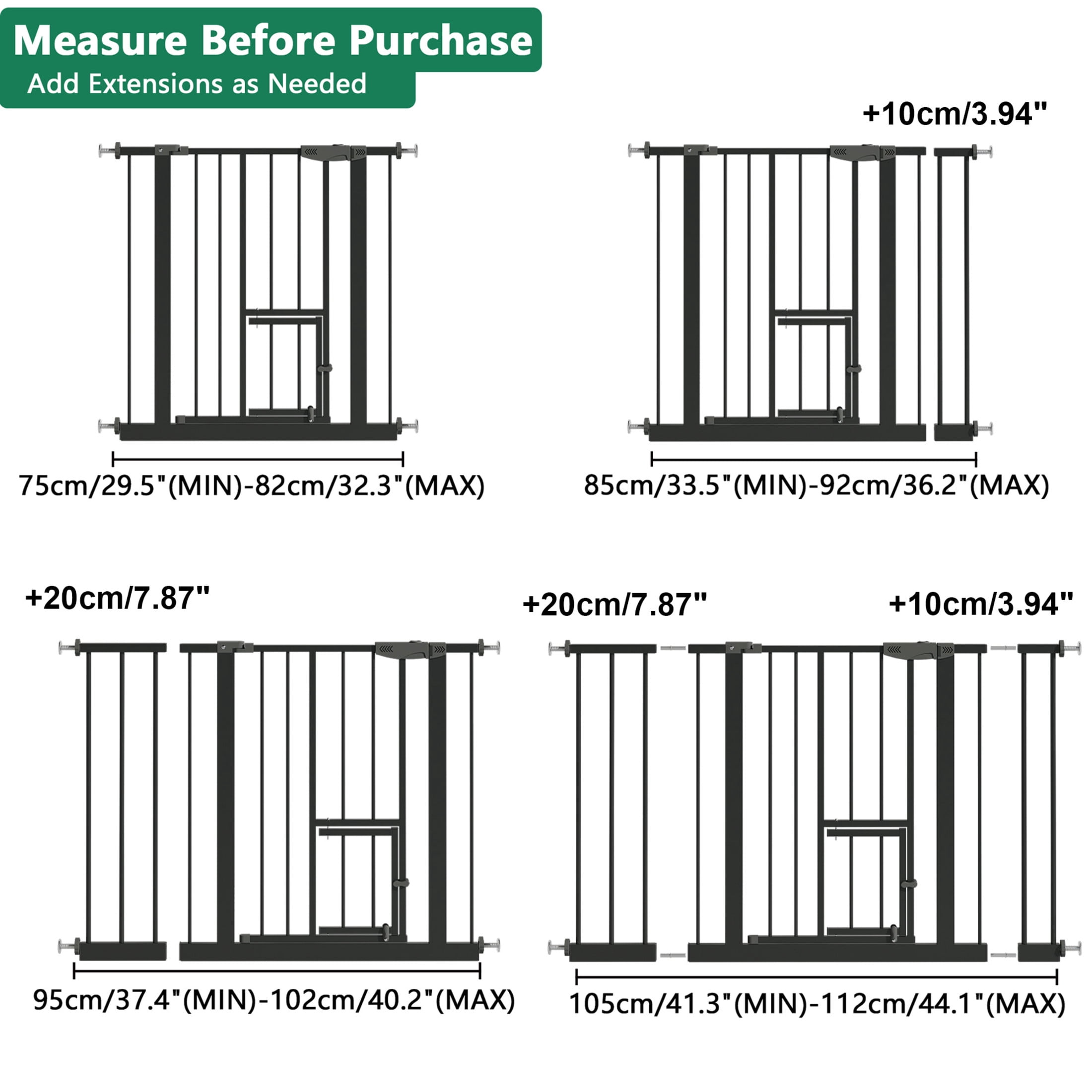 Noble House 44" Wide Pressure Mounted Baby Gate with Cat Door, Walk-Through Steel Pet Safety Gate, Black