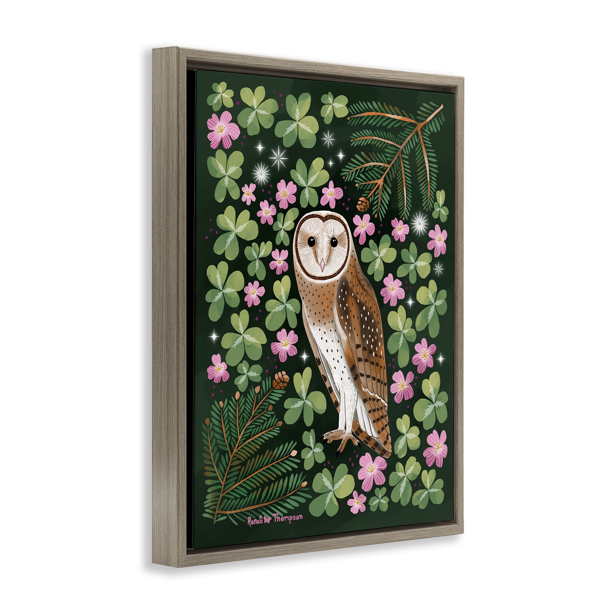 Stupell Industries Barn Owl & Botanicals Animals Painting Brown Floater Framed Canvas Art Print Wall Art, 17 x 21