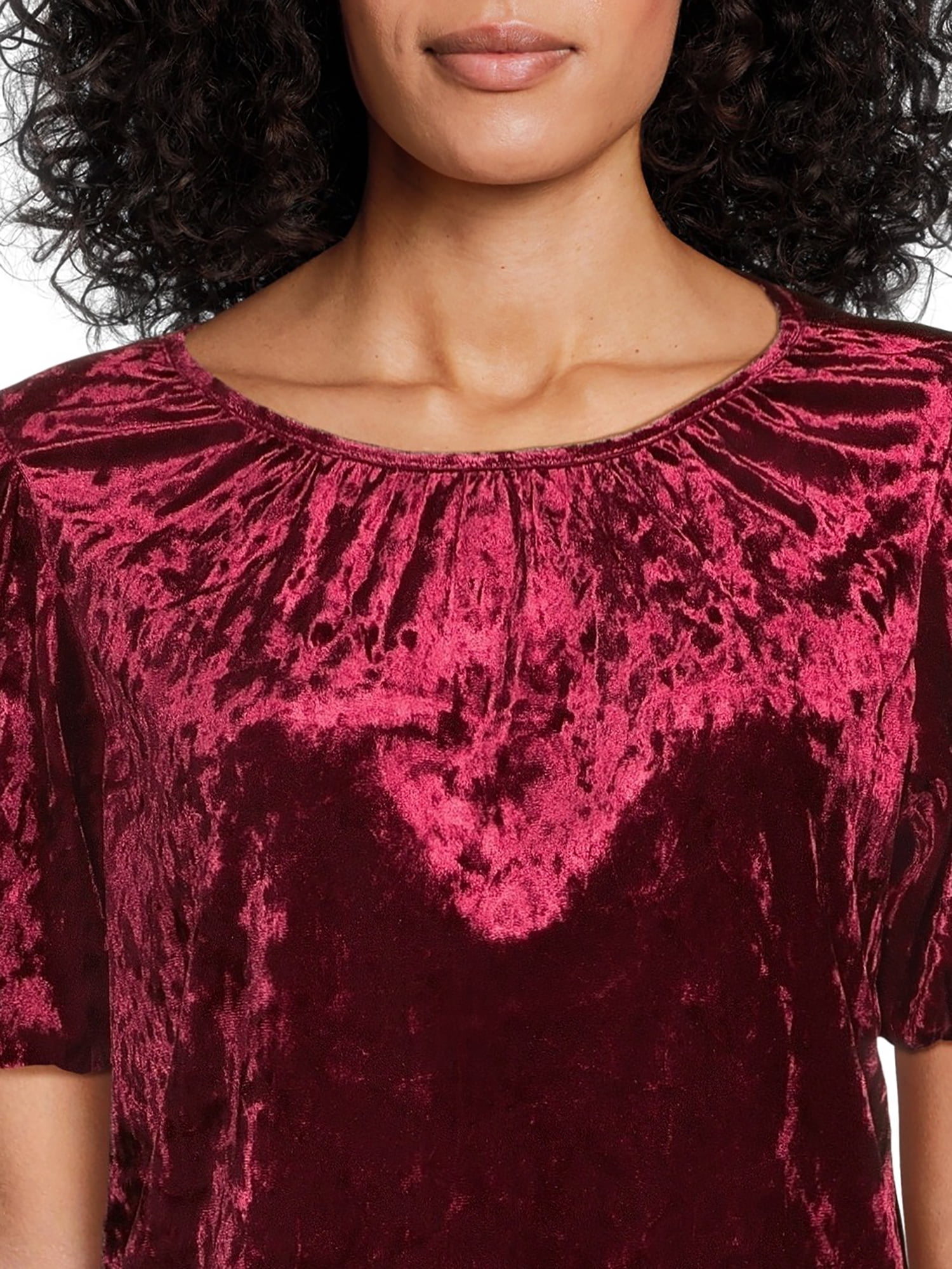Time and Tru Women's Crushed Velvet Top with Short Sleeves, Sizes XS-XXXL