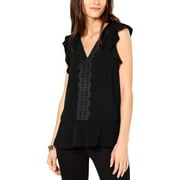 Women's Lace-Trimmed V-Neck Top-BLK-XS