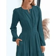 thumbnail image 5 of Womens Fall Dresses Casual Midi Maxi Dresses with Pockets Lightweight Long Sleeve V Neck Elastic Waist Wedding Boho Beach Dress, 5 of 7