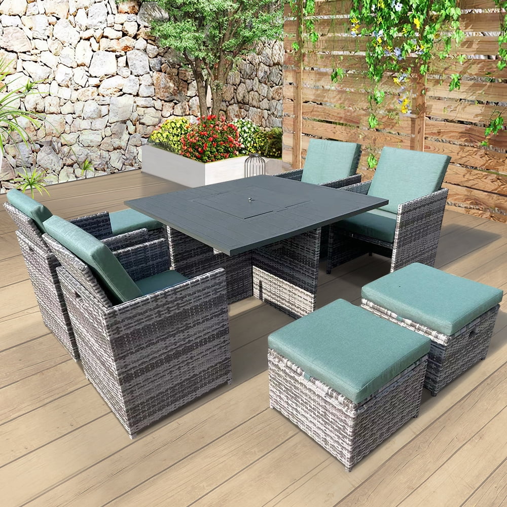 9 Pieces Outdoor Patio Dining Set, 8 Seater Cube Set Aluminum Frame