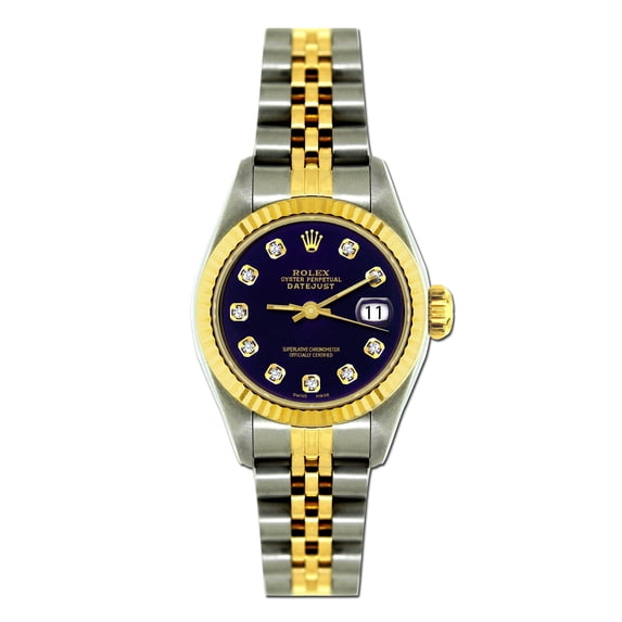 Pre-Owned Rolex Datejust 26MM 6917 Black Diamond Dial Fluted Bezel Two Tone Yellow Gold Jubilee Bracelet