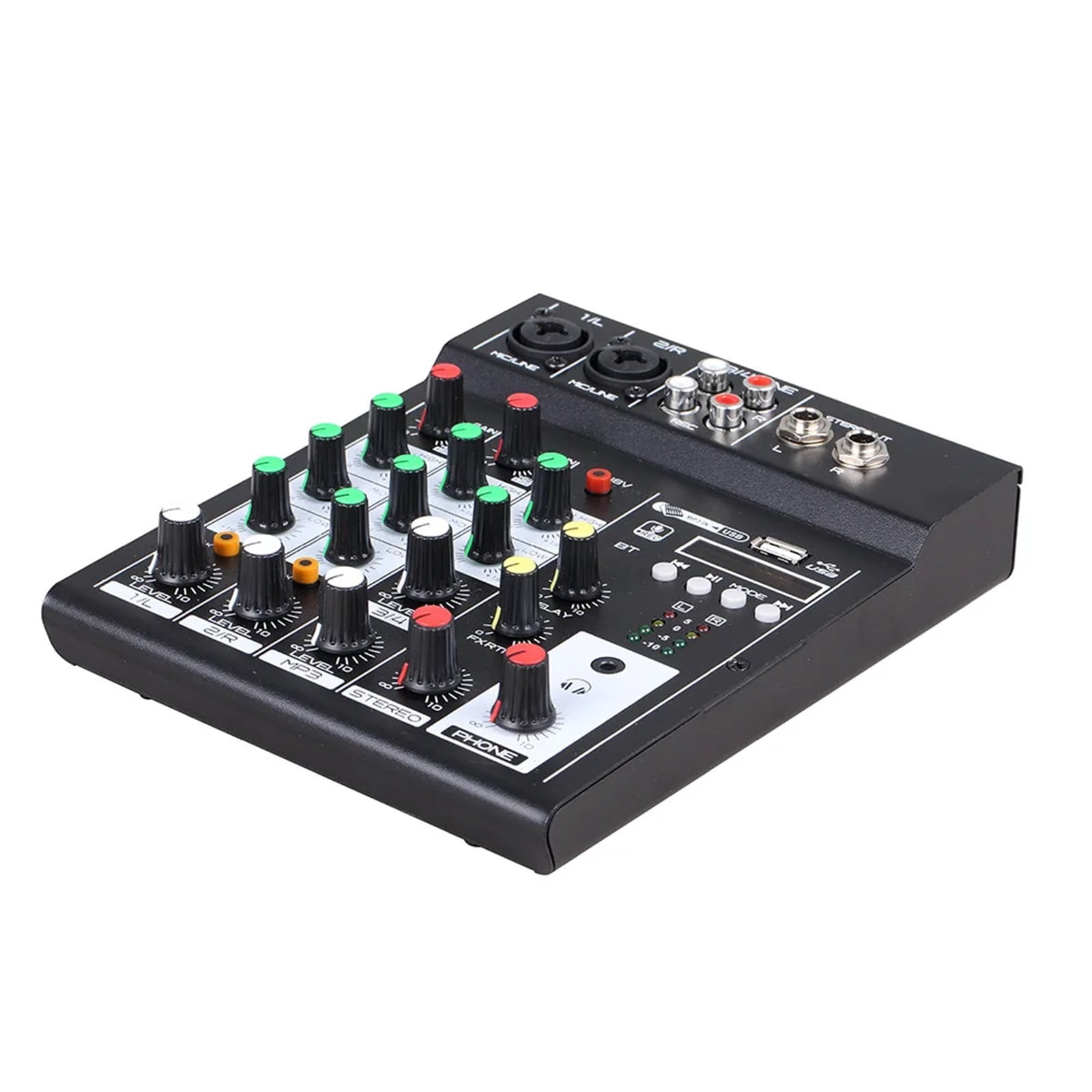 4 Channel Au-dio Mixer Sound Console MP3 Playback BT Console Digital Au-dio Mixer Reverb Effect 3-band EQ DC 5V Power Supply ,Precision Control