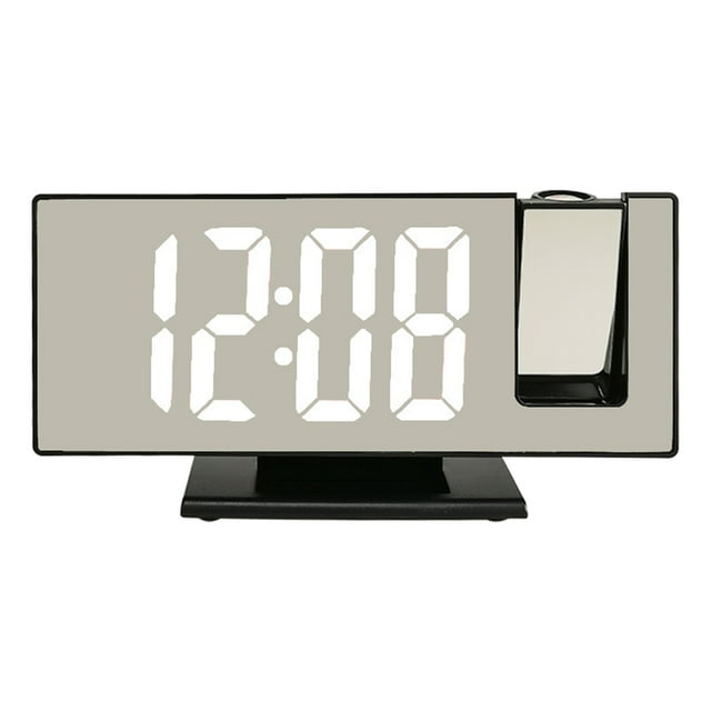 Reloj despertador digital LED electrónico con atenuación automática, proyector, configuración de 12/24 horas, pantalla LCD Letra blanca negra