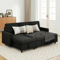 Walsunny Pull Out Sectional Sleeper Sofa Bed L Shape Couches with Reversible Storage Chaise for Living Rooms Small Rooms Apartment,Black