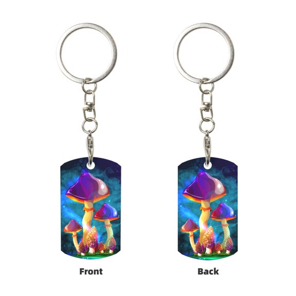 Uemuo Magic Mushrooms ,Fireflies Pattern Rectangular Metal Keychain - Durable, Stylish, and Personalized Key Ring for Men and Women,Engraved Keychain,Gift Slim Sturdy Keychain