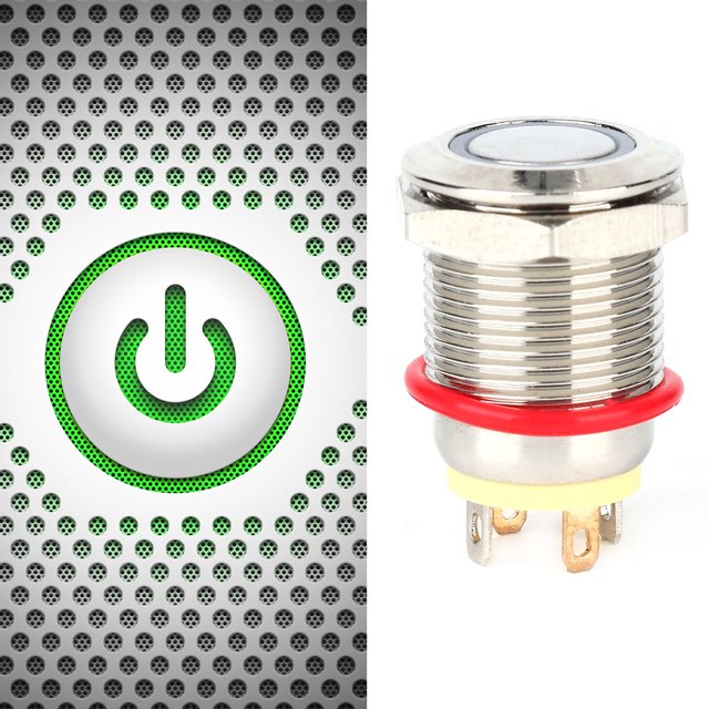 Botón de interruptor plano, 2 piezas de 12 mm, 4 botones de interruptor, interruptor de reinicio automático, diseño exquisito VoborMX herramienta