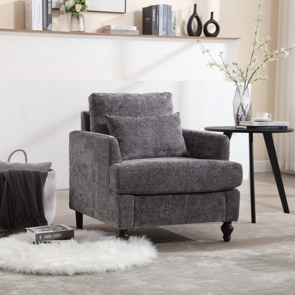 Tufted Club Chair Design, Gray Chenille - Ideal for Bedroom, Apartment