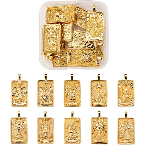 10pcs Tarot Card Pendants 18K Gold Plated Vintage Rectangular Amulet Charms