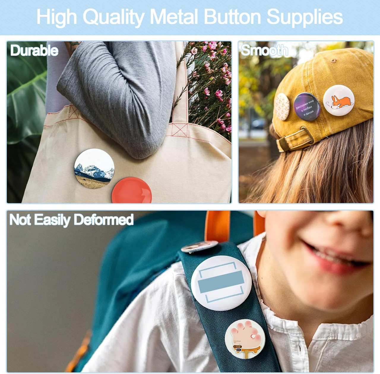58MM Metal Blank Button Badge Parts with Blank Paper for Button Maker Machine Pin Maker Button Press, including 200PCS Metal Shell, 200PCS Metal Back Cover, 200PCS Transparent Film