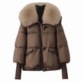 thumbnail image 5 of Sakmal Zip Up Jackets for Women Puffer Quilted Snow with Faux Fur Down Coat Brown Windproof Windbreaker Jackets for Women, 5 of 5