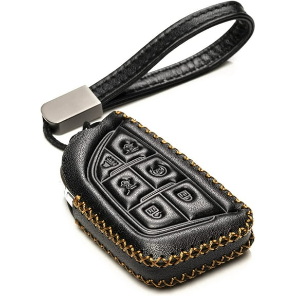 Vitodeco Genuine Leather Smart Key Fob Remote Case with Leather Key Strap Compatible for Cadillac Escalade 2021- 2025 (6-Button, Black)