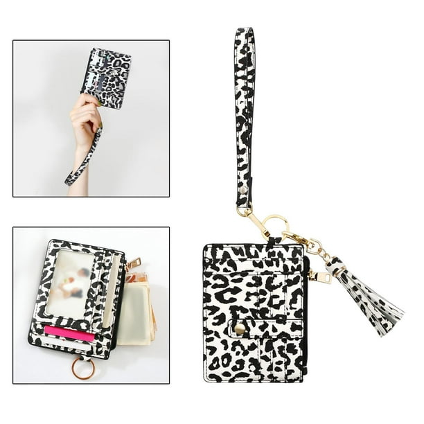 Card Holder Key Chain Zipper Case Leather Card Bag Bracelets With ID Window