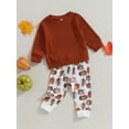 thumbnail image 3 of Faithtur Toddler Girls Halloween Pants Sets Solid Color Long Sleeve Tops Pumpkin Print Drawstring Pants Sets, 3 of 9