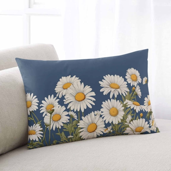 Daisy Throw Pillow Covers, Spring Floral Summer Botanical Elegant Navy Blue Soft Breathable Pillow Cases with Invisible Zipper for Sleeping, Toddler Pillowcases for Couch Bed Sofa Chair 12x20 Inches