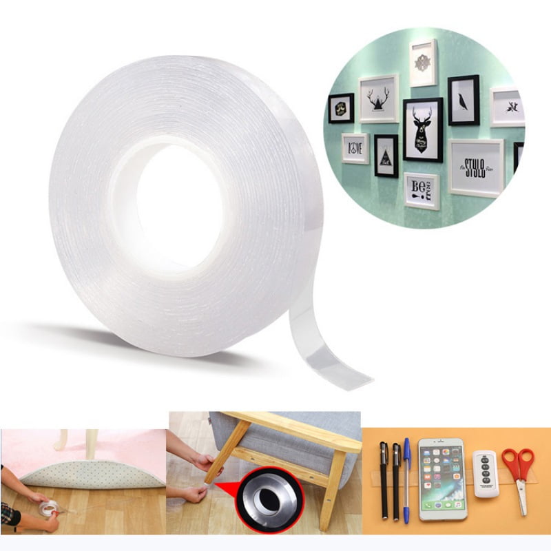 2mm Nano Magic Tape 5M/16.5 Ft Multi-Functional Transparent Reusable Double-Sided Gel Mat Adhesive Tape Seamless Traceless Removable Washable Stick to Glass Metal Kitchen Cabinets Tile Clear