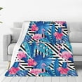 thumbnail image 3 of Flamingo Blanket 50''''x40'''' Watercolor Tropic Pink Flamingos and Orchid with of Trendy Blue Floral Plant Jungle Palm Banana Leaf Blankets Paradise Beach Summer Bird. Black and White Geometric, 3 of 6