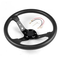 350mm 14inch Deep Dish 6 Bolt Racing Steering Wheel PU Leather Horn Button Black