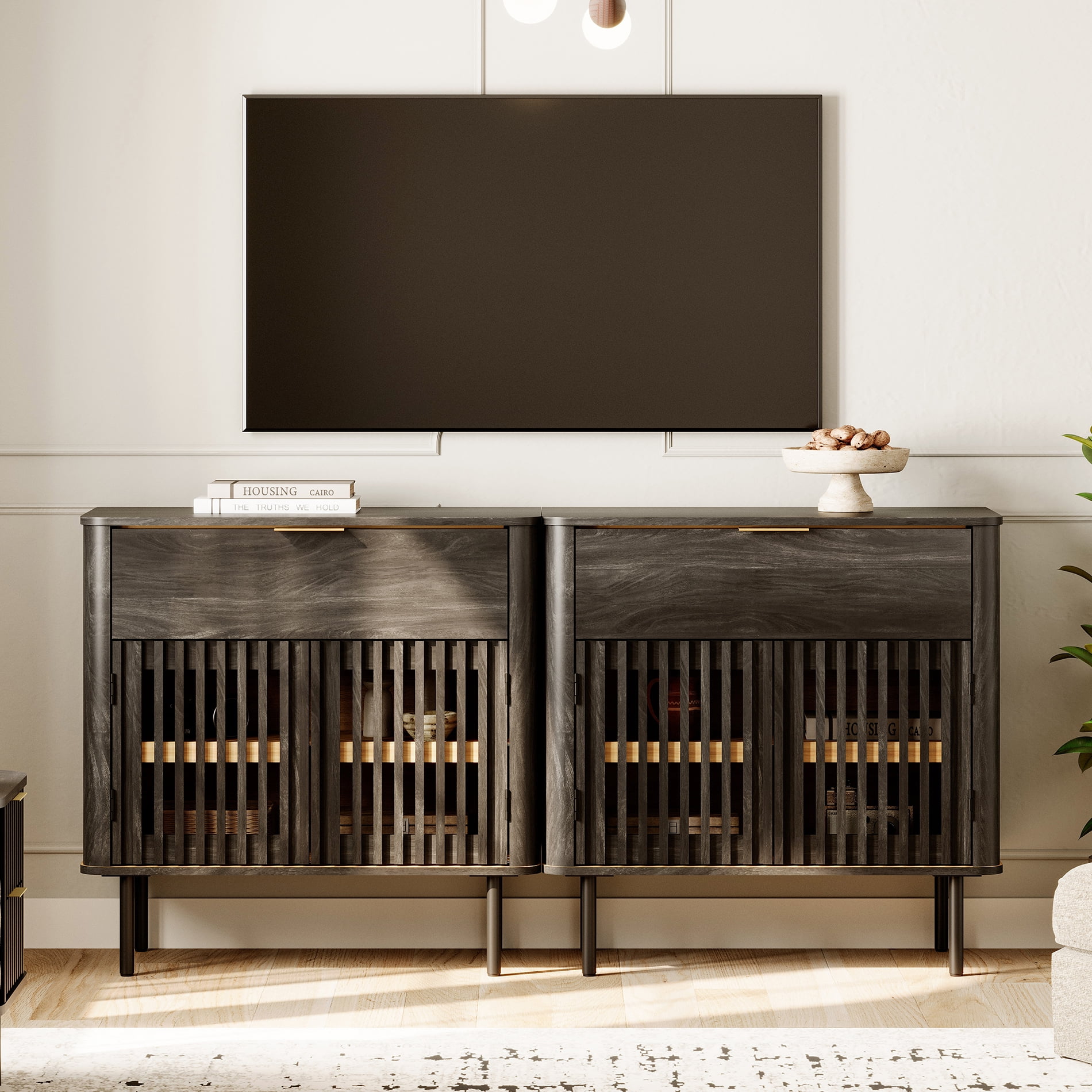 63" Sideboard Buffet Cabinet with Storage - Mid Century Modern Accent Coffee Bar for Dinning Room, Living Room, Entryway, Black