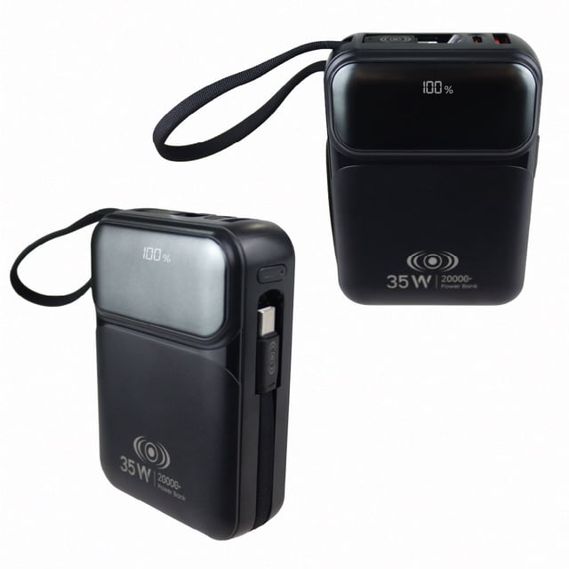 Power Bank Flow Series 20,000mAh 35W – Carga Rápida con Cables Integrados y Pantalla Digital
