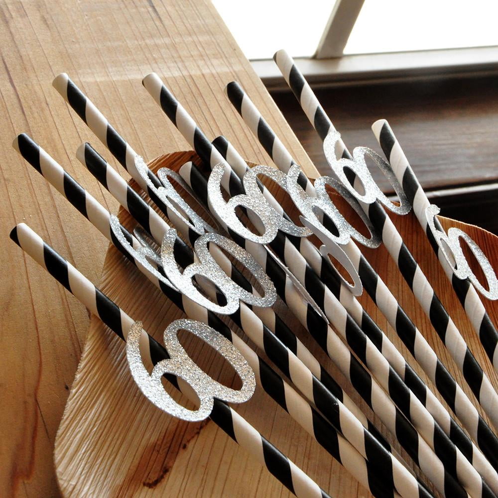 Silver And Black Straws For 60th Party Handcrafted In 1 3 Days