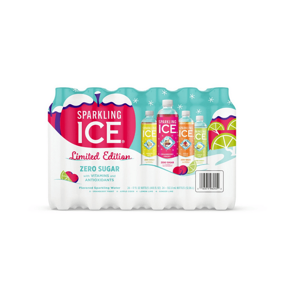 Sparkling Ice Winter Variety Pack Sparkling Water, 24 Pack, 17 fl. oz 8 Cranberry Frost, 8 Apple Cider, 4 Ginger Lime, 4 Lemon Lime