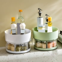 BCZHQQ 9 Inch Non-Skid 360°Rotating Lazy Susan Organizer With Four Seasoning Boxes,Kitchen Storage Turntable For Cabinet,Pantry,Refrigerator,Countertop Spinning Organizer For Spices,Condiments