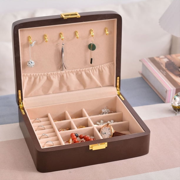 Caja de Almacenamiento de Joyas de Madera Maciza con Hebilla, Caja de Joyería con Compartimentos Múltiples y Tapa Abatible, Caja de Almacenamiento con Compartimentos para Joyas