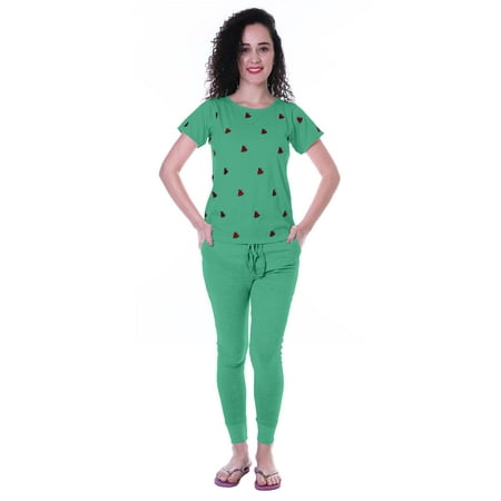 

Moomaya Nightwear Set Watermelon Embroidery Slimfit Pyjamas Sleepwear 2 Pcs Set