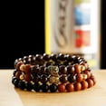 thumbnail image 2 of RSAMD Charm Chicken Wood Bracelet Buddha Head Gold Plated Buddhist Rosary Men Women-4, 2 of 7