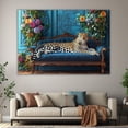 thumbnail image 6 of Mudket Framed Leopard on Blue Velvet Sofa Canvas Wall Art, Leopard Print Living Room Wall Decor, Trendy Animal Wall Art Ready to Hang - 12"L x 8"W, 6 of 10