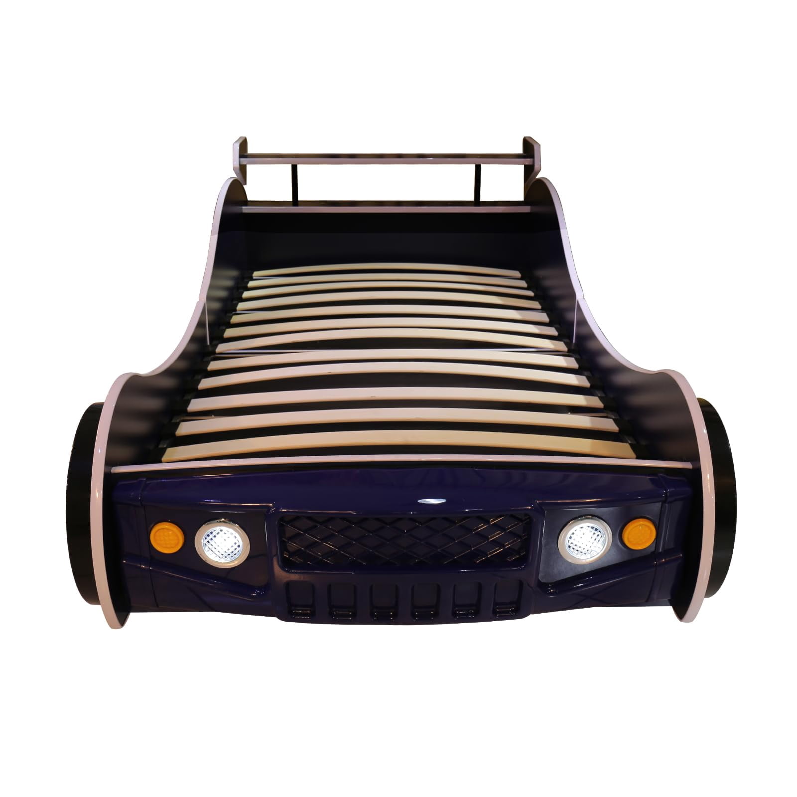 BFJDM Twin-Size Car Bed for Kids, Race Car-Shaped Wooden Platform Bed Frame with Headboard, Wheels for Boys, Toddlers, and Children's Bedrooms Blue