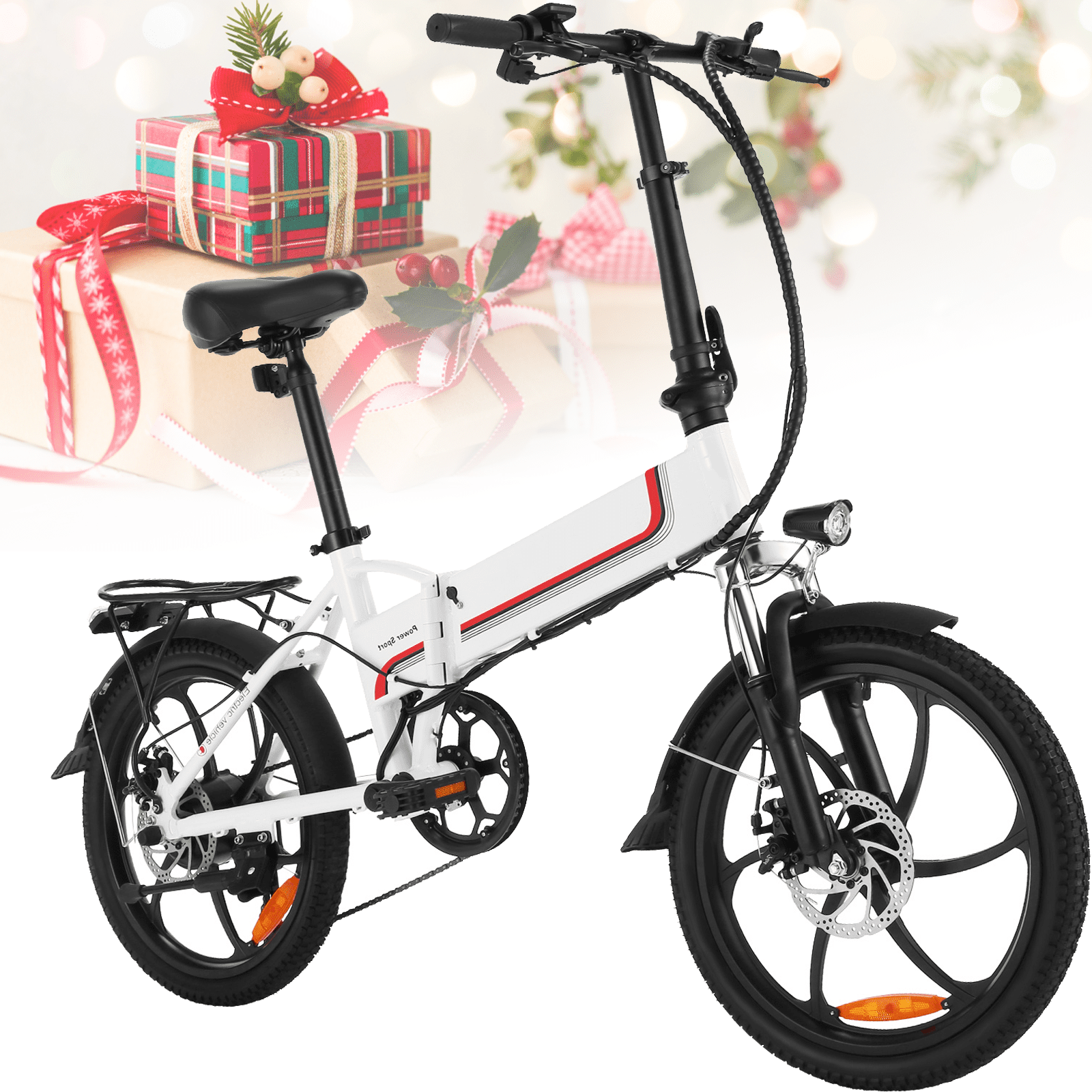 Folding Electric Bike, Electric Commuter Bicycle E-Bike with 48V 10.4AH Removable Battery, 350W Motor and Professional Rear 7 Speed Gear, White - Walmart.com