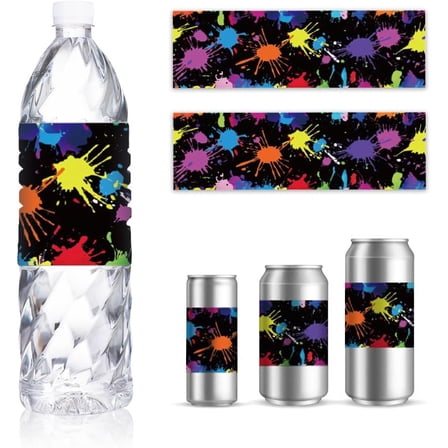 30 Sheets Paint Splash Water Bottle Labels Colorful Splatter Wraps Stickers for Water Bottle Personalized Drinking Water Container Labels for Party Favor Decorations 8.5x2.5 Inches