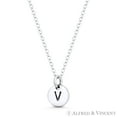 thumbnail image 2 of Initial Letter "V" Engraved Tiny 11x8mm (0.4"x0.3") Circle Pendant & Chain Necklace in .925 Sterling Silver, 2 of 3