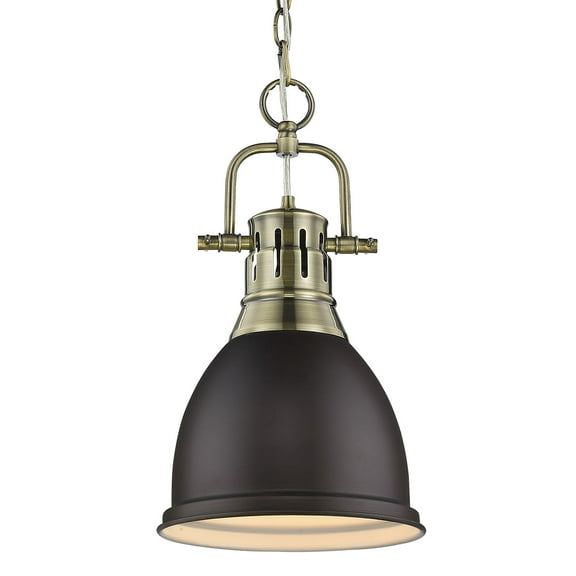 Golden Lighting Duncan Small Pendant with Chain in Aged Brass Rubbed Bronze Shade
