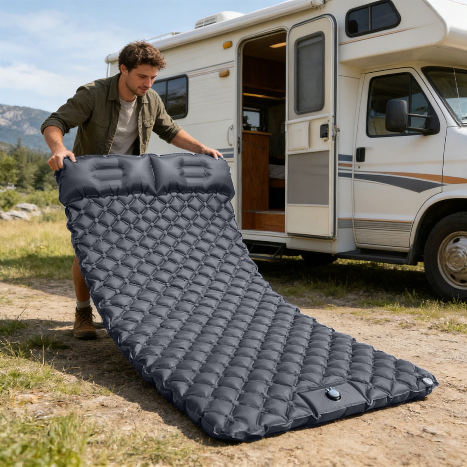 Hometravel Inflatable Sleeping Pad, Foot Pump Camping Air Mattress, Portable Ultralight Sleeping Mat for Hiking, Tent, Outdoor Travel Nap