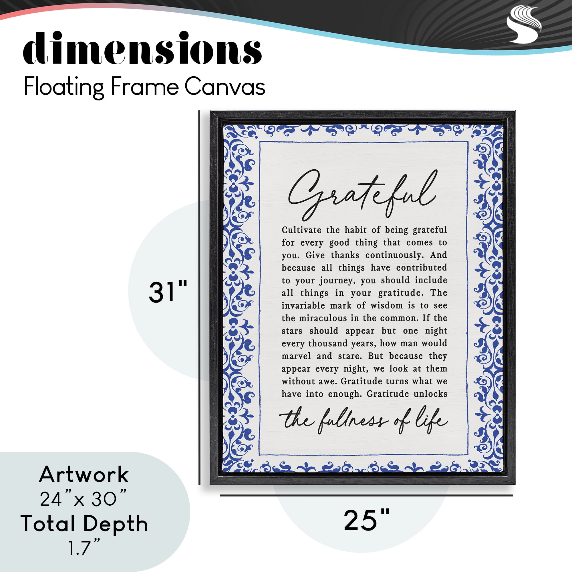 Gratitude Unlocks Fullness Of Life Black Framed Floater Canvas Wall Art, design by Lettered and Lined