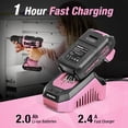 thumbnail image 6 of WORKPRO 20V Pink Cordless Drill Driver Set, 3/8” Keyless Chuck, 2.0 Ah Li-Ion Battery, 1 Hour Fast Charger and 11-inch Storage Bag Included, 6 of 9
