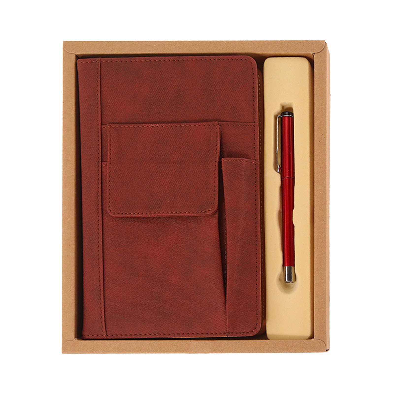Fdelink Notebook Pen Set Gift Box Stationery Leather Book Cover A5 Book Sleeve Brown Reusable Book Protector Paperbacks Notebook with Extra Sleeve Pen Pockets for Book Lovers Classmate 10Ml