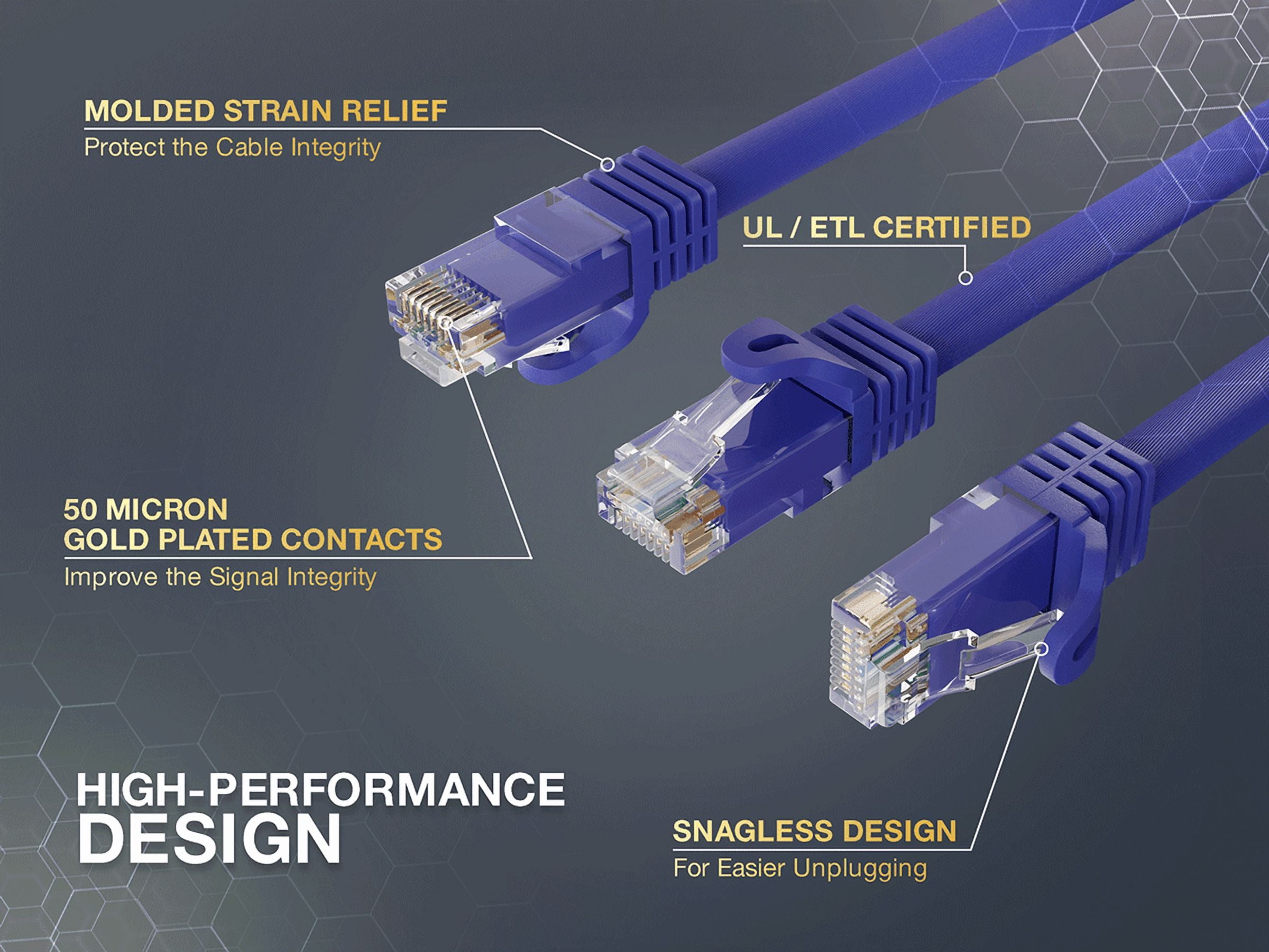 Cable Leader 50ft Cat6a UTP 10G Ethernet Network Patch Cable Snagless 24AWG Bare Copper, Purple