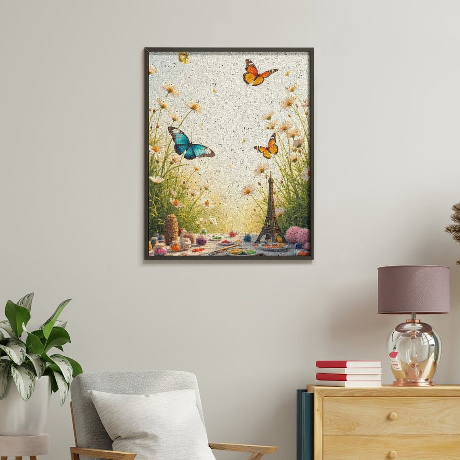 Paint By Numbers Kit for Adults Beginner - Butterflies Daisies Art Eiffel Tower DIY Canvas Painting Kits for Adults, Frameless Paint By Number for Adults for Home Wall Decor 16x20 Inch