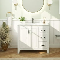 PULUOMIS 36" Bathroom Vanity with Sink Combo, Single Sink Bathroom Vanity with 3 Drawers and 2 Soft Close Doors, Freestanding Bathroom Vanity with Ceramic Sink, White