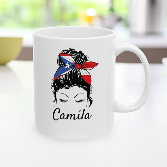 Personalized Mug Puerto Rican Pride Ceramic Custom Name Messy Hair Design Puerto Rico Boricua Gift, 11oz
